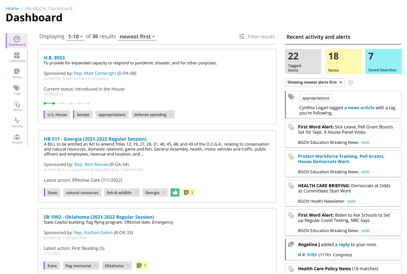 The unified My BGOV dashboard experience brought together many disparate features into a single, integrated workspace.